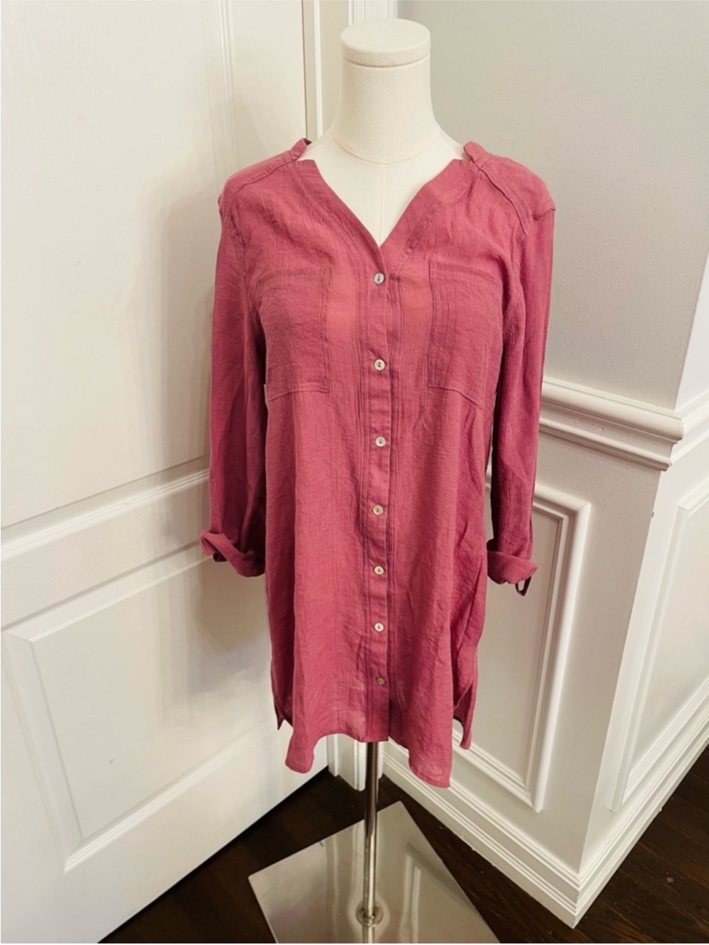 Lily Morgan Textured Button-Up Top in Raspberry Pink